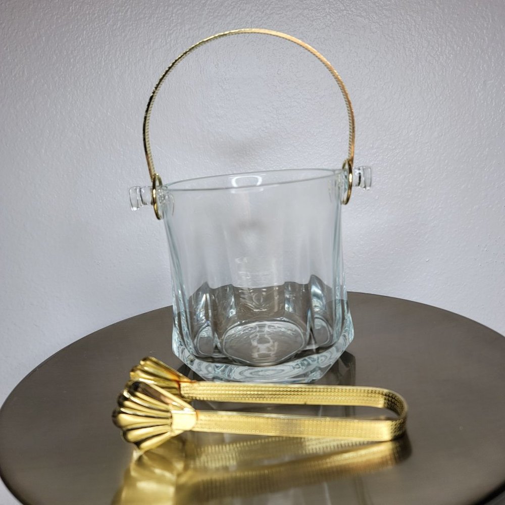 crystal glass ice bucket with tongs